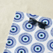 ギリシャアステカ円鍵悪い目パターンブルー ビーチタオル (インサイチュ)