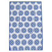 ギリシャアステカ円鍵悪い目パターンブルー ミディアムペーパーバッグ (裏面)