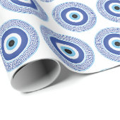 ギリシャアステカ円鍵悪い目パターンブルー ラッピングペーパー (ロールコーナー)