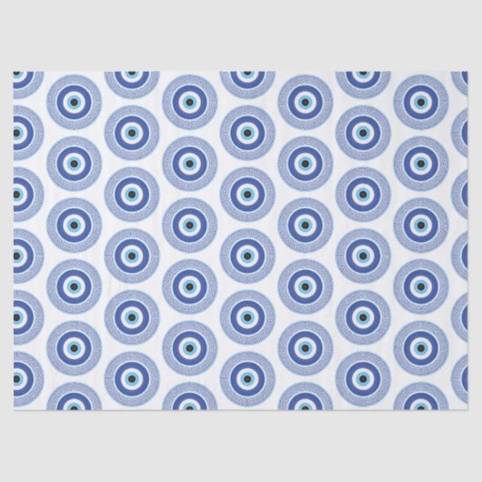 ギリシャアステカ円鍵悪い目パターンブルー 薄葉紙 (正面)