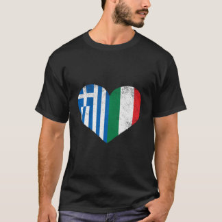 ギリシャイタリアン国旗のハート半イタリアンギリシャ Tシャツ