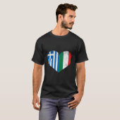 ギリシャイタリアン国旗のハート半イタリアンギリシャ Tシャツ (正面フル)