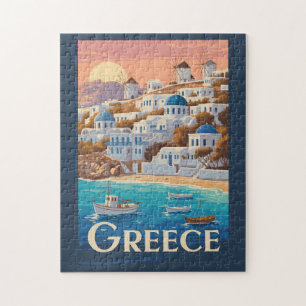 ギリシャイラストレーショントラベルアートヴィンテージ ジグソーパズル