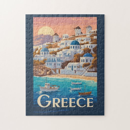 ギリシャイラストレーショントラベルアートヴィンテージ ジグソーパズル (縦)