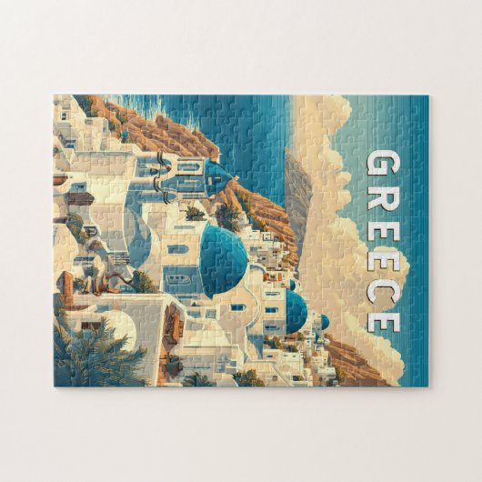 ギリシャイラストレーショントラベルアートヴィンテージ ジグソーパズル (横)