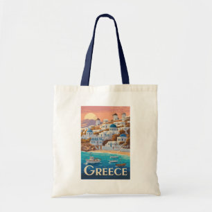 ギリシャイラストレーショントラベルアートヴィンテージ トートバッグ