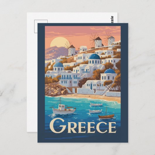 ギリシャイラストレーショントラベルアートヴィンテージ ポストカード (正面/裏面)