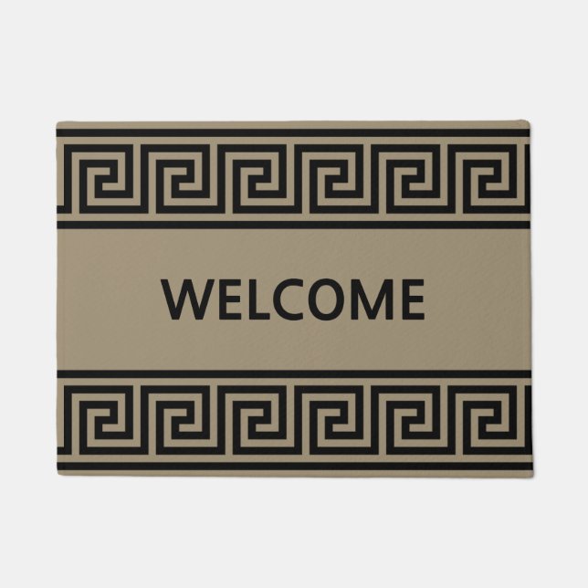 ギリシャエレガント語のパターンBeige Welcome Doormat ドアマット (正面)