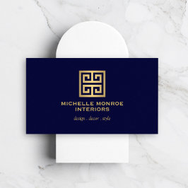 ギリシャエレガント鍵デザイナーロゴ金ゴールド/ダークブルー 名刺
