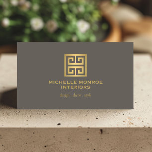 ギリシャエレガント鍵デザイナーロゴ金ゴールド/トープ 名刺