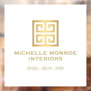 ギリシャエレガント鍵デザイナーロゴ金ゴールド/白 ウィンドウサイン