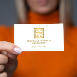 ギリシャエレガント鍵デザイナーロゴ金ゴールド/白 名刺