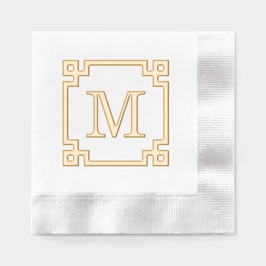 ギリシャエレガント鍵フレームイニシャルモノグラ独身のム 箔ナプキン (正面)