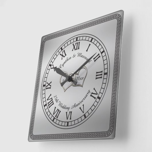 ギリシャエレガント鍵25結婚周年 スクエア壁時計 (傾斜)