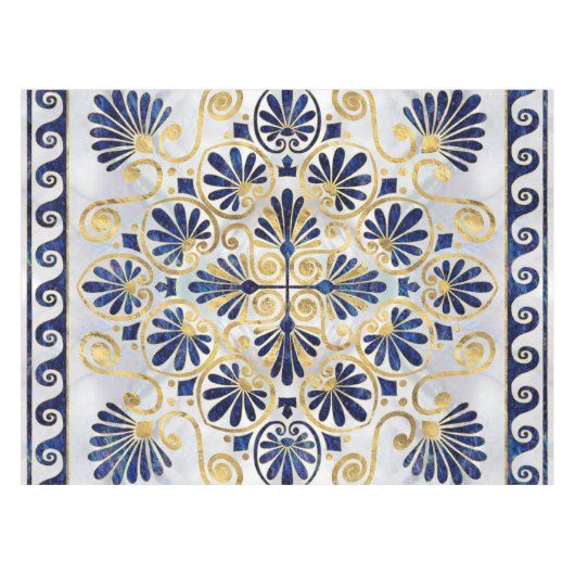 ギリシャオーナメントアワビの殻と金ゴールド テーブルクロス (正面(横))