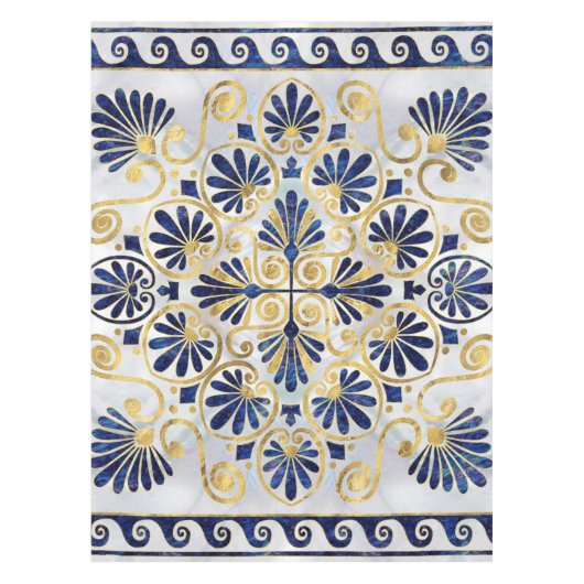 ギリシャオーナメントアワビの殻と金ゴールド テーブルクロス (正面)