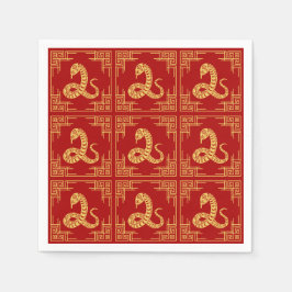 ギリシャオーナメントフレーム金ゴールドスネークパターンレッド スタンダードカクテルナプキン