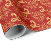 ギリシャオーナメントフレーム金ゴールドスネークパターンレッド ラッピングペーパー (ロールコーナー)