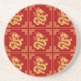 ギリシャオーナメントフレーム金ゴールドドラゴンパターンレッド コースター