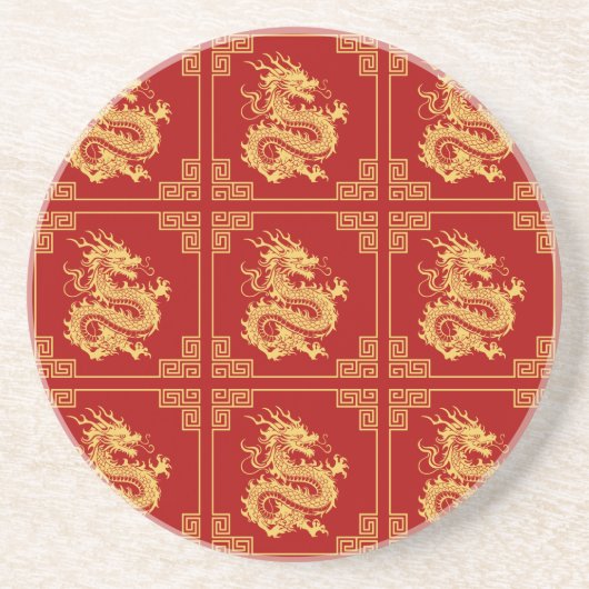 ギリシャオーナメントフレーム金ゴールドドラゴンパターンレッド コースター (正面)