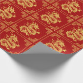 ギリシャオーナメントフレーム金ゴールドドラゴンパターンレッド ラッピングペーパー (角)