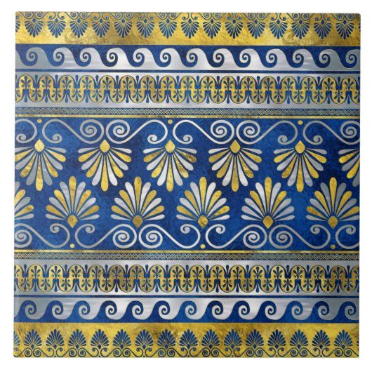 ギリシャオーナメント(ミアンダー鍵ブルー宝石) タイル (正面)