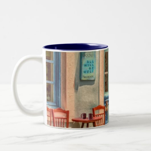 ギリシャカフェ前の「万事好都合」 ツートーンマグカップ (左)