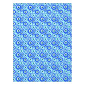 ギリシャカラフルアイパターンオンアクアブルー テーブルクロス (正面)