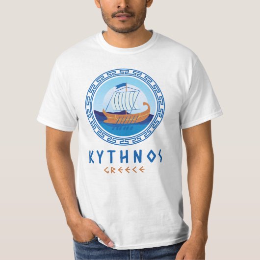 ギリシャギリギリシャギリシャ船デザインメンズ Tシャツ (正面)