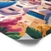 ギリシャサントリーニイラストレーショントラベルアートヴィンテージ ポスター (角)