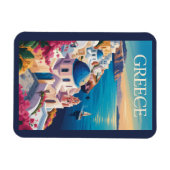 ギリシャサントリーニイラストレーショントラベルアートヴィンテージ マグネット (横)