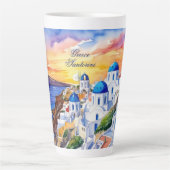 ギリシャサントリーニ水彩画エーゲ海 | カフェラテマグ (正面)