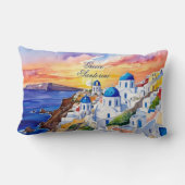 ギリシャサントリーニ水彩画エーゲ海 | ランバークッション (裏面)