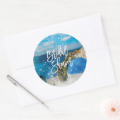 ギリシャサントリーニ水彩色ブライダルシャワーシール ラウンドシール (封筒)