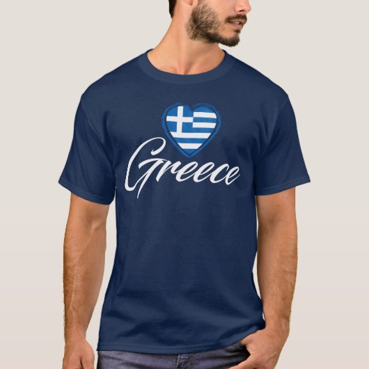 ギリシャハート国旗の男性のネイビーブルー Tシャツ (正面)