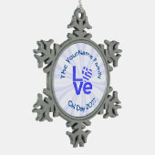 ギリシャハート国旗の青い愛パーソナライズされた スノーフレークピューターオーナメント (左)