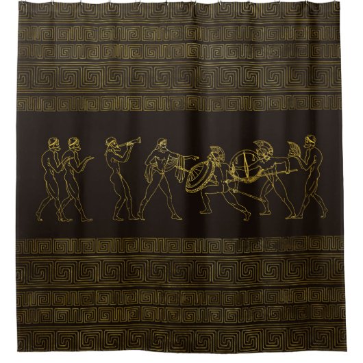 ギリシャパターンのスパルタ古代ギリシャ場面 シャワーカーテン (正面)