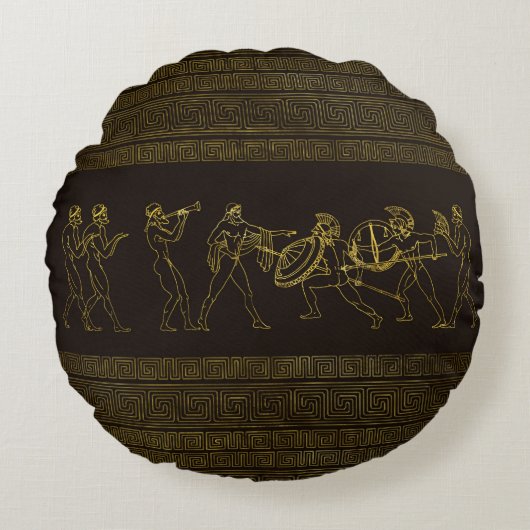 ギリシャパターンのスパルタ古代ギリシャ場面 ラウンドクッション (正面)
