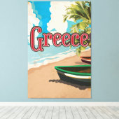ギリシャビーチヴィンテージ旅行ポスター キャンバスプリント (インサイチュ (ウッドフロア))