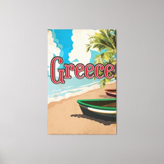ギリシャビーチヴィンテージ旅行ポスター キャンバスプリント (正面)