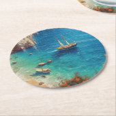 ギリシャビーチ ラウンドペーパーコースター (アングル)