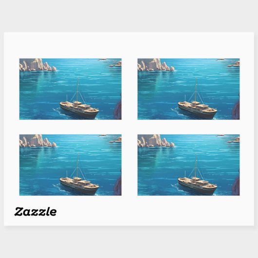 ギリシャビーチ 長方形シール (シート)