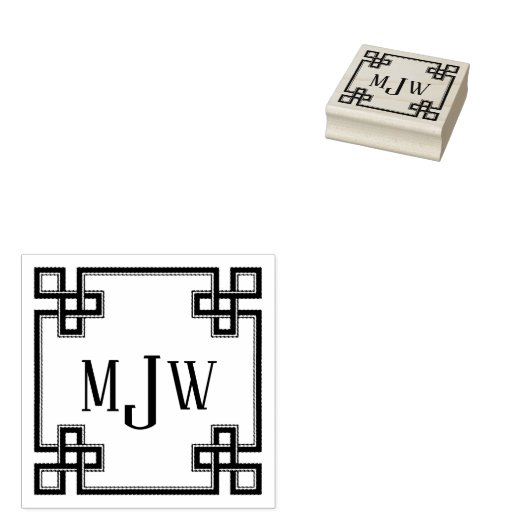 ギリシャファンシー鍵枠モノグラムゴム印 ラバースタンプ (押印)