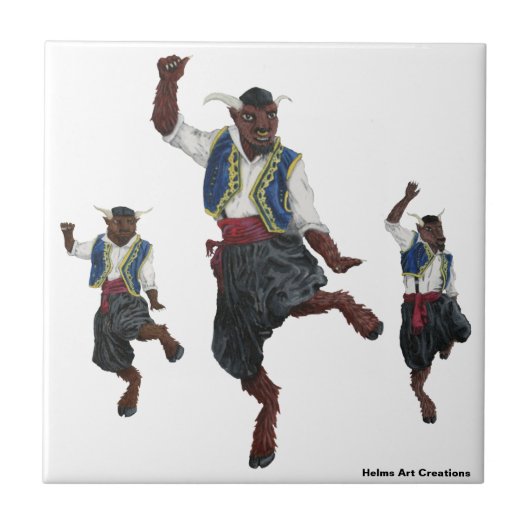 ギリシャミノタウロス踊り装飾タイル タイル (正面)