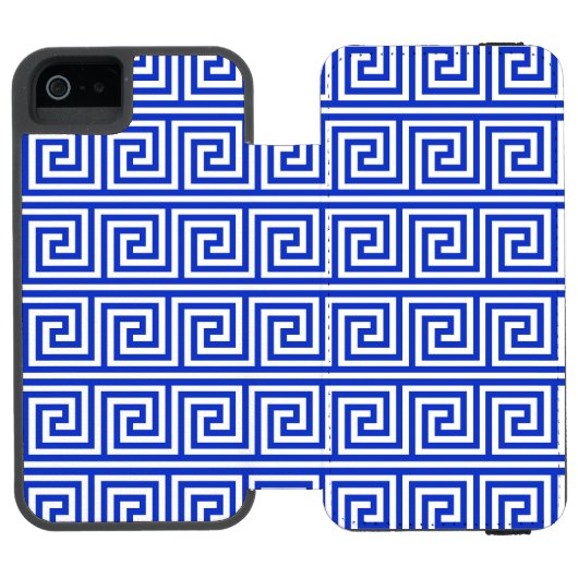 ギリシャメアンダーキーの四角模様 ブルー INCIPIO iPhoneウォレットケース (フォリオ Open)