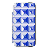 ギリシャメアンダーキーの四角模様 ブルー INCIPIO iPhoneウォレットケース (フォリオ 正面)