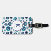 ギリシャモダンの邪悪なアイブルーホワイトモノグラム ラゲッジタグ (正面横)