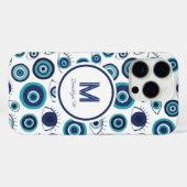 ギリシャモダンの邪悪なアイブルーホワイトモノグラム Case-Mate iPhoneケース (裏面 (横))