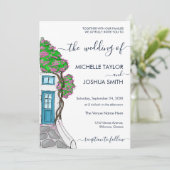 ギリシャモダンギリシャの島の目的地の結婚式 招待状 (スタンド正面)