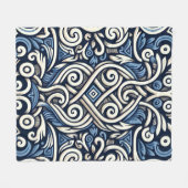 ギリシャモダン語の青と白のパターン フリースブランケット (正面(横))